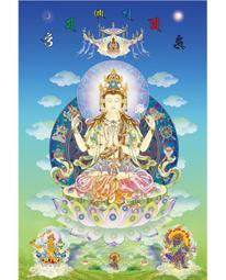 【唐卡 四臂觀音】作品構圖飽滿 ，畫工非常細膩，手繪精品，天201 歷史價格詳細信息