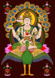 佛畫佛像唐卡 孔雀明王畫像6 相紙打印 孔雀大明王菩薩 實木佛像框掛像擺像 歷史價格詳細信息