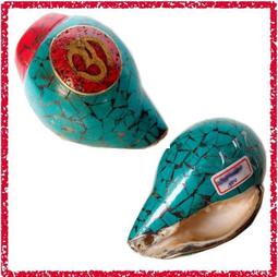 [唐古拉佛教文物]銀鑲綠松石天然海螺有孔可掛 歷史價格詳細信息