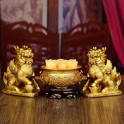 風水閣 銅麒麟聚寶盆擺件麒麟壹對家居辦公室裝飾工藝品禮品 歷史價格詳細信息