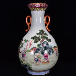 古董古玩明清官窯老瓷器收藏 清乾隆粉彩人物書法瓶 農村舊貨老物 歷史價格詳細信息