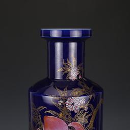 大清康熙祭藍五彩花鳥紋觀音瓶 仿古瓷器古董真品古玩收藏擺件 歷史價格詳細信息