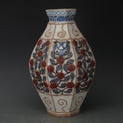 元青花釉里紅龍紋象耳瓶 古董古玩收藏品 仿古瓷器擺件 景德鎮 歷史價格詳細信息