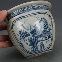 明青花山水紋茶葉罐 仿古瓷器古董真品包老保真古玩收藏擺件 歷史價格詳細信息