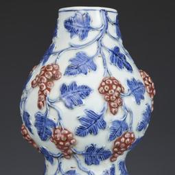 元青花釉里紅龍紋象耳瓶 古董古玩收藏品 仿古瓷器擺件 景德鎮 歷史價格詳細信息