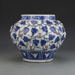 元青花釉里紅龍紋象耳瓶 古董古玩收藏品 仿古瓷器擺件 景德鎮 歷史價格詳細信息