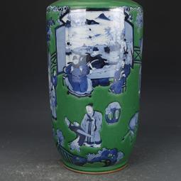 大清康熙青花人物棒槌瓶 仿古瓷器 舊貨老貨 古董古玩 收藏品 歷史價格詳細信息