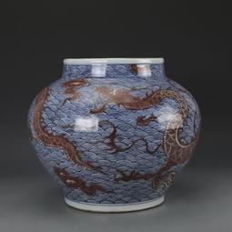 元青花釉里紅龍紋象耳瓶 古董古玩收藏品 仿古瓷器擺件 景德鎮 歷史價格詳細信息