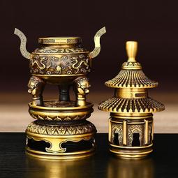 鑄銅香爐 寺廟大型圓形帶蓋三足香爐佛堂室外塔爐四龍柱燒香銅爐 歷史價格詳細信息