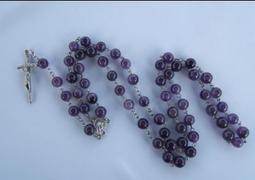 天主教 基督教 禮品 精品6MM-8MM3A級天然紫水晶五端玫瑰經長念珠時尚韓版項鏈 歷史價格詳細信息