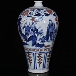 古瓷器 古董瓷器 元代青花釉中彩鬼谷子決篇狗頭蓋罐（40&times;21cm）1800-3890 歷史價格詳細信息