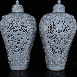 古瓷器 古董瓷器 元代青花龍鳳空心扁壺（19&times;20cm）200-27832 歷史價格詳細信息