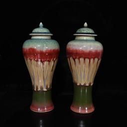 古瓷器 古董瓷器 大清乾隆黃釉雕刻竹節紋玉壺春瓶（有一對）（42&times;27cm）1400-5774 歷史價格詳細信息