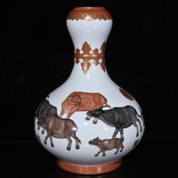 古瓷器 古董瓷器 大清乾隆黃釉雕刻竹節紋玉壺春瓶（有一對）（42&times;27cm）1400-5774 歷史價格詳細信息