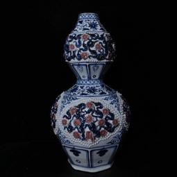 古瓷器 古董瓷器 元代青花釉中彩鬼谷子決篇狗頭蓋罐（40&times;21cm）1800-3890 歷史價格詳細信息