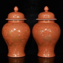 古瓷器 古董瓷器 大清乾隆黃釉雕刻竹節紋玉壺春瓶（有一對）（42&times;27cm）1400-5774 歷史價格詳細信息