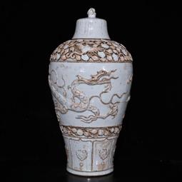 古瓷器 古董瓷器 元代白瓷雕刻龍鳳內畫青花內府龍鳳盤（4.5&times;18.3cm）160-31846 歷史價格詳細信息