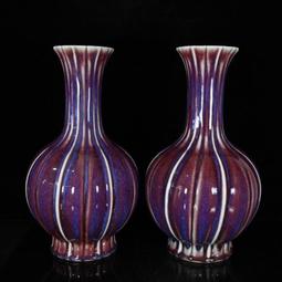 古瓷器 古董瓷器 大清乾隆黃釉雕刻竹節紋玉壺春瓶（有一對）（42&times;27cm）1400-5774 歷史價格詳細信息