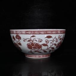 古瓷器 古董瓷器 明宣德紅釉蓮塘魚紋碗7.5&times;15.8:600-11696 歷史價格詳細信息