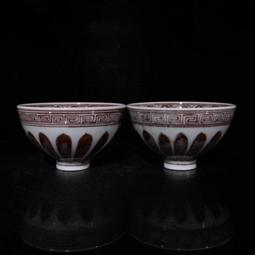 古瓷器 古董瓷器 明宣德紅釉蓮塘魚紋碗7.5&times;15.8:600-11696 歷史價格詳細信息