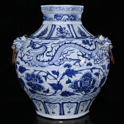 古瓷器 古董瓷器 元代霽藍留白雕刻龍紋梅瓶（51&times;26cm）1800-3908 歷史價格詳細信息