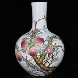 古瓷器 古董瓷器 大清乾隆黃釉雕刻竹節紋玉壺春瓶（有一對）（42&times;27cm）1400-5774 歷史價格詳細信息