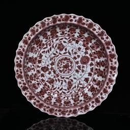 古瓷器 古董瓷器 明宣德紅釉蓮塘魚紋碗7.5&times;15.8:600-11696 歷史價格詳細信息