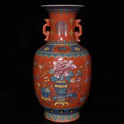 古瓷器 古董瓷器 大清乾隆黃釉雕刻竹節紋玉壺春瓶（有一對）（42&times;27cm）1400-5774 歷史價格詳細信息