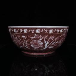 古瓷器 古董瓷器 明宣德紅釉蓮塘魚紋碗7.5&times;15.8:600-11696 歷史價格詳細信息