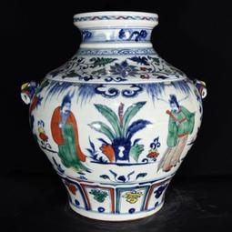 古瓷器 古董瓷器 0R至正十一年紅釉青花&ldquo;鬼谷子下山&rdquo;人物故事紋象耳瓶61&times;22:2000-3881 歷史價格詳細信息