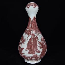 古瓷器 古董瓷器 0R至正十一年紅釉青花&ldquo;鬼谷子下山&rdquo;人物故事紋象耳瓶61&times;22:2000-3881 歷史價格詳細信息