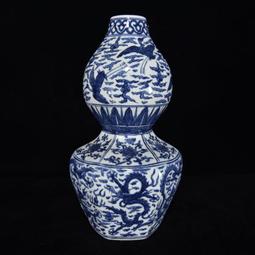 古瓷器 古董瓷器 明宣德青花龍紋獸耳瓶36.5&times;15:400-19737 歷史價格詳細信息