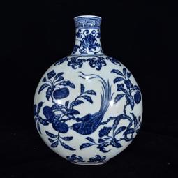 古瓷器 古董瓷器 明宣德青花秋葵花卉紋如意耳瓶25&times;18:300-21837 歷史價格詳細信息