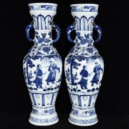 古瓷器 古董瓷器 0R至正十一年紅釉青花&ldquo;鬼谷子下山&rdquo;人物故事紋象耳瓶61&times;22:2000-3881 歷史價格詳細信息