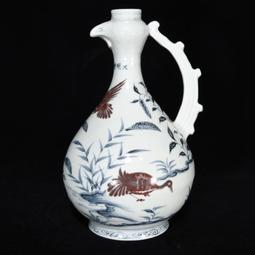 古瓷器 古董瓷器 明紅釉暗刻人物故事紋雙耳瓶35&times;16:300-21889 歷史價格詳細信息