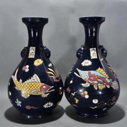 古瓷器 古董瓷器 明代素彩青花桃源行詩文梅瓶（43.5&times;20cm）500-13830 歷史價格詳細信息
