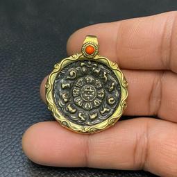 西藏黃利馬銅蓮花九宮八卦牌 藏式護身牌掛件腰牌！453 歷史價格詳細信息