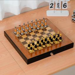 國際象棋高檔禮盒套裝木質折疊棋盤金屬棋子西洋棋復古歐式擺件 歷史價格詳細信息
