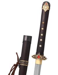 唐刀 盛唐寶刀 羽毛紋燒刃切刃刀身 鏤空瑪瑙豪華款  黑色珍珠鯊魚皮鞘 精緻高檔收藏款 七星劍 龍筑刀劍 歷史價格詳細信息
