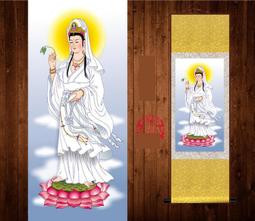 熱賣白衣觀音菩薩畫像 滴水觀世音佛像畫 佛堂卷軸掛畫 全屏絹布畫 歷史價格詳細信息