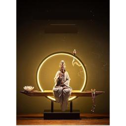 新中式陶瓷觀音菩薩佛像擺件燈圈客廳辦公室禪意空間家居裝飾品 歷史價格詳細信息