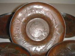 [佐渡の初荷]˙松竹梅紋.錫鍍紫銅老茶托5客(482) 歷史價格詳細信息