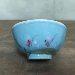 WH12649【四十八號老倉庫】二手 早期 台灣 藍釉 藍圈 金魚竹花扇 碗 飯碗 碗粿碗 12cm 有瑕 2碗價 歷史價格詳細信息
