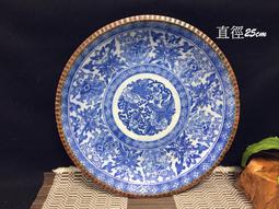 早期~圓盤.盤子.大盤~鳳凰~長壽~藍釉~雙囍~冰裂紋~有裂痕~直徑約37.9cm~懷舊.擺飾.道具 歷史價格詳細信息