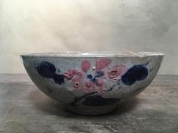 WH24653【四十八號老倉庫】二手 早期 台灣 青花 手繪 胭脂紅 花 碗 麵碗 湯碗公 19cm 有瑕 1碗價 歷史價格詳細信息