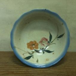 WH10056【四十八號老倉庫】全新 早期 台灣 藍釉 手繪 胭脂紅 花 碗 麵碗 湯碗公 18.8cm 1碗價【懷舊擺 歷史價格詳細信息