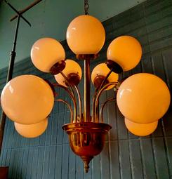 台中 Under Object 銅燈 天井直付 吊引 奶油球燈 超美品 布線皆已更新 只四盞 . 總長70 球徑約 16 歷史價格詳細信息