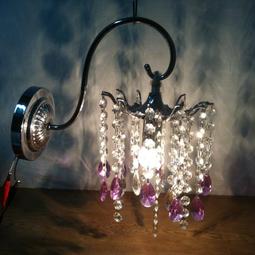 WH5504【四十八號老倉庫】全新 早期 台灣 水晶玻璃墜飾燈罩 鐵柄 鐵座 壁燈 高30cm 1盞價 歷史價格詳細信息