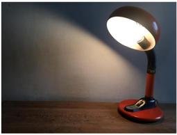 WH18239【四十八號老倉庫】二手 早期 台灣 橘紅 鐵罩 蛇管 鐵柄 鐵座 大型 桌燈 檯燈 高50cm 1盞價 價格比較,價格查詢,歷史價格詳細信息