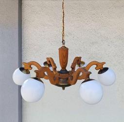 超美 銅桿 三頭 吊燈 傘狀 銀行燈老玻璃 . 難得 大型 極美 全完整件 . 極美 e27普通規格燈頭 僅一件 . 含 歷史價格詳細信息